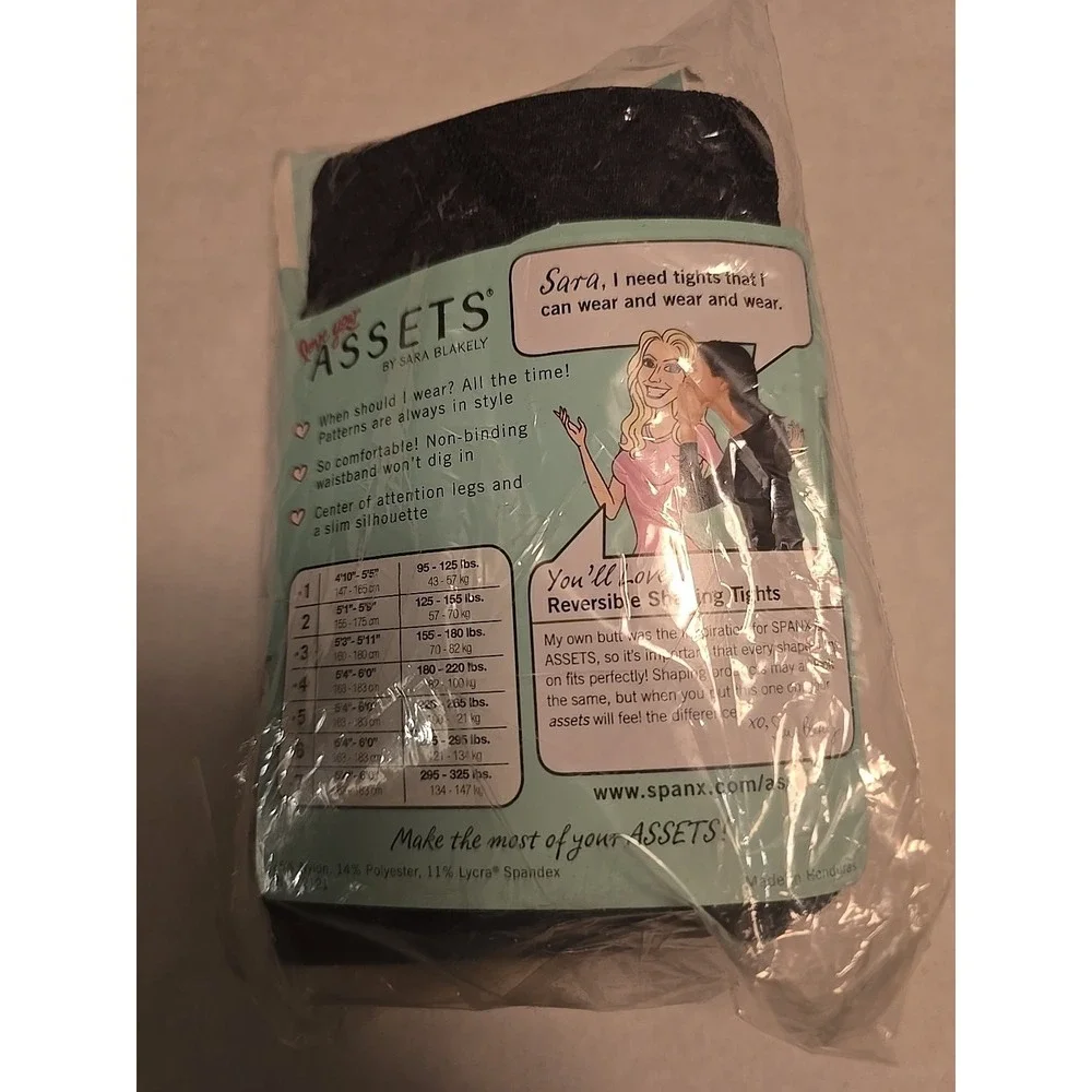 2 Pair Of Spanx Assets Shaping Tights Black Textured Wishbone/Diamond Size 4 NWT - Picture 3 of 9